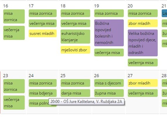 Kalendar župnih aktivnosti na Webu