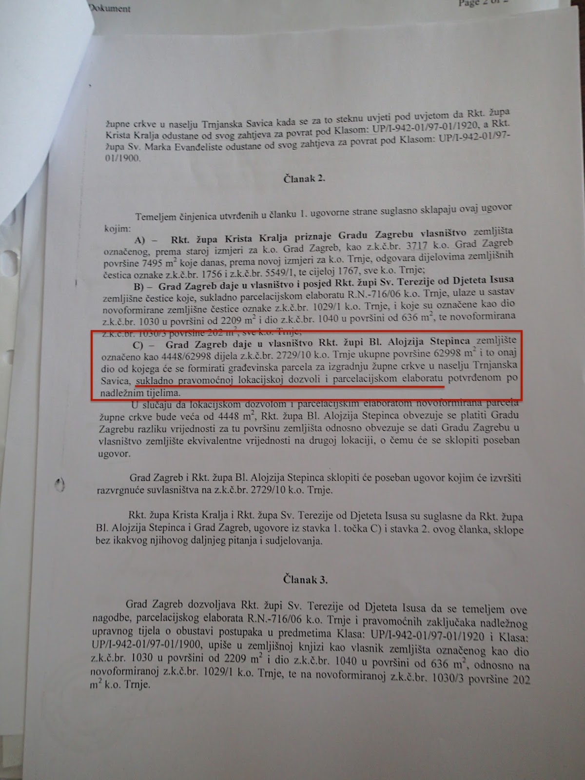 Ugovor između Grada i triju župa kojim Župa bl. Alojzija Stepinca postaje vlasnik zemljišta unutar parka Ugovor između Grada i triju župa kojim Župa bl. Alojzija Stepinca postaje vlasnik zemljišta unutar parka